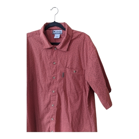 Columbia Vertex Printed Woven Button Up Short Sleeve Camp Shirt Men's XL Orange - Picture 2 of 7